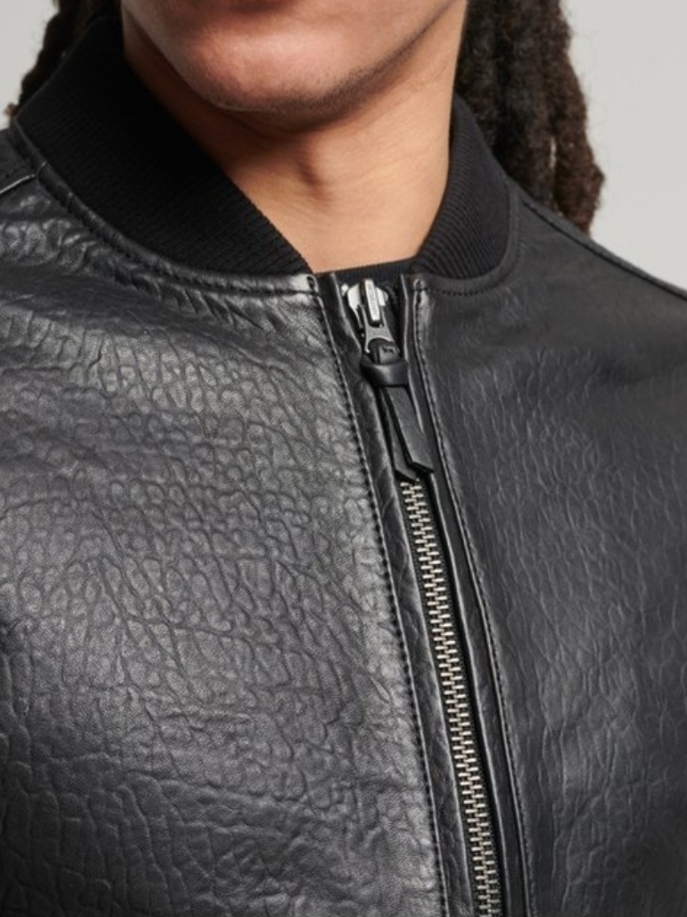 Superdry Men's Black Leather-Style Bomber Jacket - Sleek Zip Front NWT - Picture 4 of 9